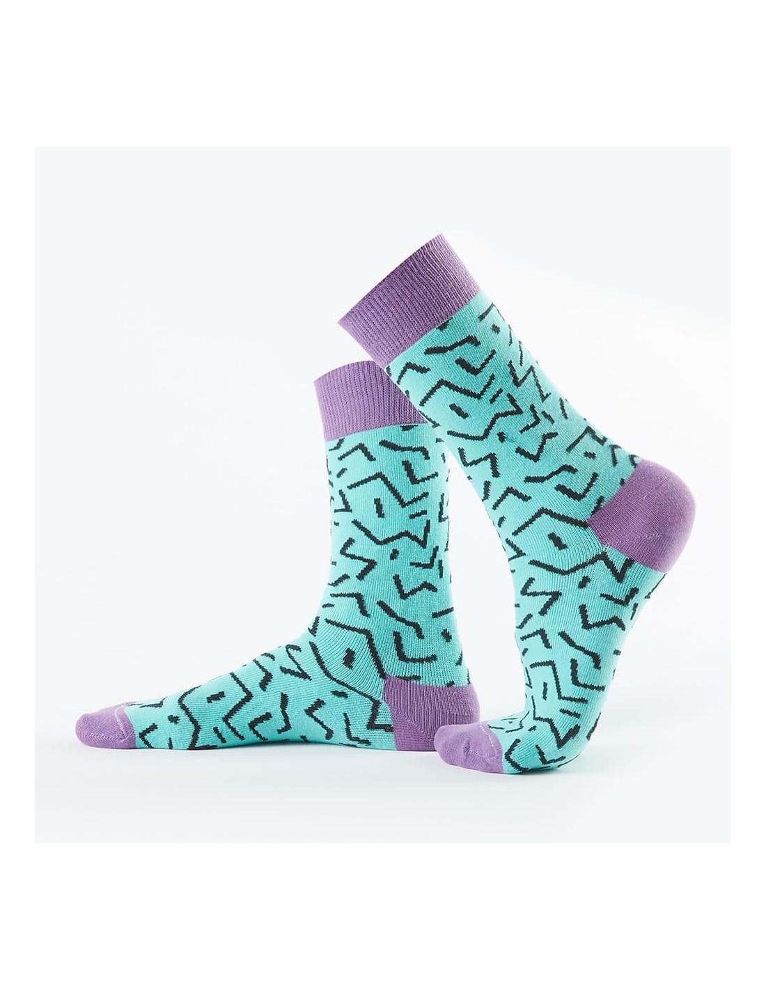 Turquoise women\'s socks with black patterns SD22 - Online store - Boutique